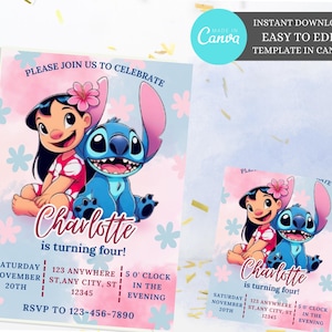 Editable Stitch Birthday Party Invitation Template, Cartoon Birthday Invitation, Stitch Birthday pool Party Invitation, Stitch Bday evite