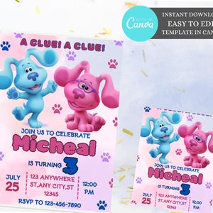Blues Clues Birthday Invitations, Blues Clues Evite, Printable Blues Clues Party Invite,  Editable in Canva Template, instant Download evite