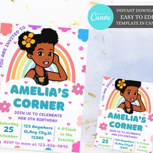 Editable Gracie&#39;S Corner Birthday Invitation, printable editable girl invite template, Gracie&#39;s corner instant download birthday invitation