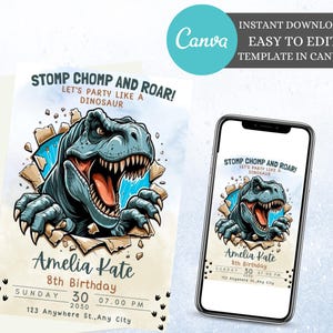 Editable Dragon Birthday Invitation Template - Canva (Digital Download)
