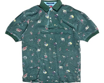 Vintage Tommy Hilfiger All Over Print Fishing Polo Shirt - M