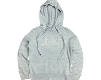 Y2k Vintage Juicy Couture Cozy Heather Grey Pearl Trimmed Hoodie - S