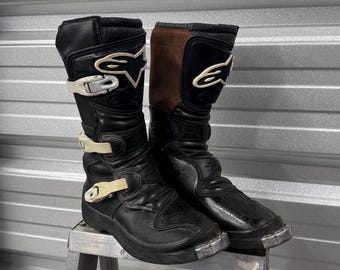 Vtg Alpenstars Leather Tech 4 Motocross 4 Buckle Boots Sz 12 Italian‎ Biker 2003 Alpenstars Black & Brown Leather Tech 4 Motocross 4  main image 4