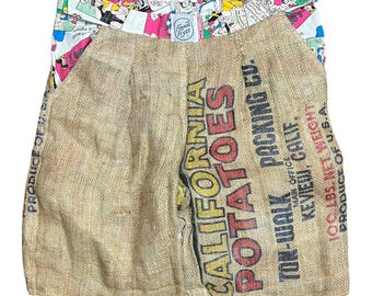 Vintage 1980’s French Fryzz Made in USA Potato Sack Shorts - L