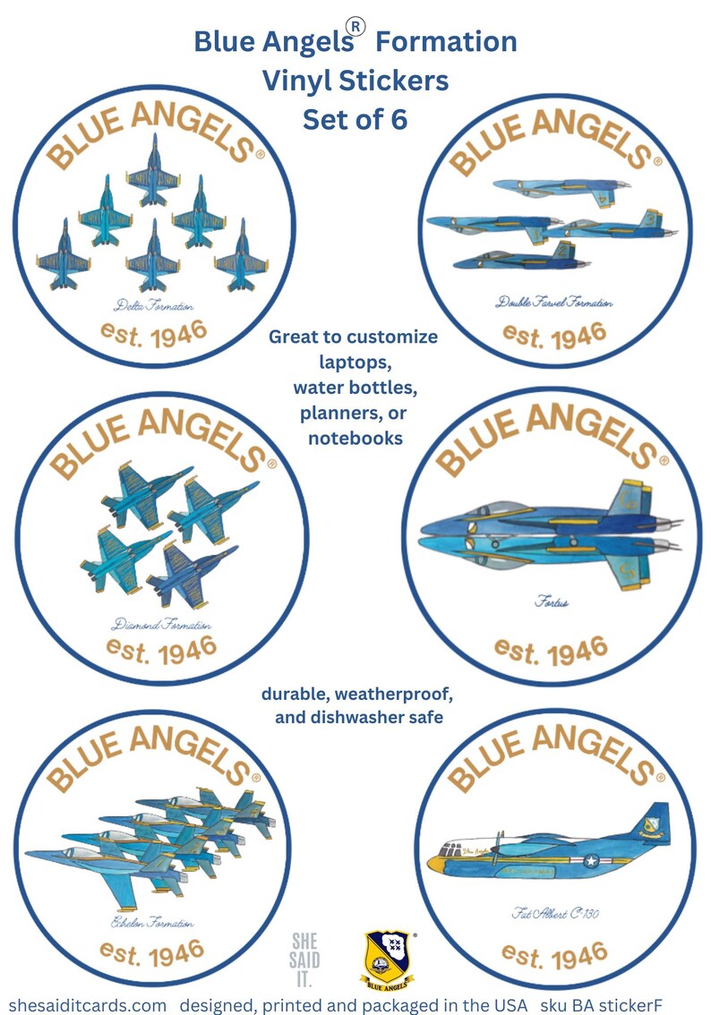 Blue Angels Sticker Sheet: US Navy Waterproof Vinyl Stickers - Etsy