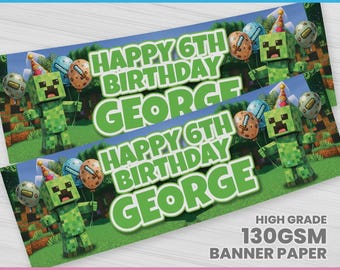 Personalised Gaming Birthday Banner: Custom Name, Roblox Characters