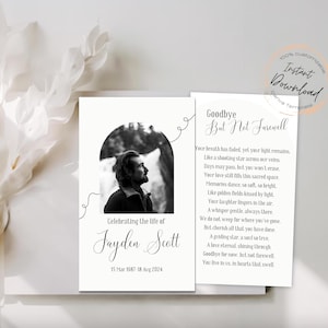 Carte funéraire personnalisable – Design sobre et raffiné en noir et blanc