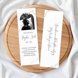Customizable Funeral Bookmark – Sleek and Refined Black-and-White Design