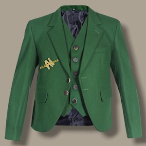 Scottish Men&#39;s Green Wool Argyle Kilt Jacket Wedding Kilt Jacket 17th Century Jacket With Vest