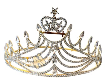 Masonic Amaranth Matron Crown: Adjustable Rhinestone Brass Crown