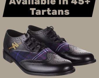 Men's Leather Ghillie Brogues: Handmade Scottish Tartan Kilt Shoes