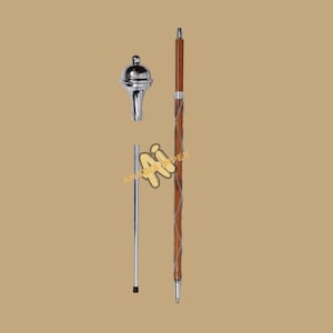 3 Parts Drum Major Mace & Stick Plain Head Stick Chrome Plated Head With Chrome Ball Head Top Stick Malacca Cane Shaft Stick With Free Case