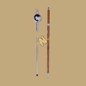 Drum Major Mace Stave & Stick Chrome Plain Ball Head With Chrome Lion and Crown Embossed Head Top Stick 3 Parts Stick With Free Case