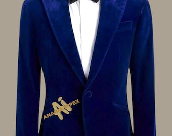 Men's Royal Blue Velvet Tuxedo Blazer: Highland Wedding Jacket