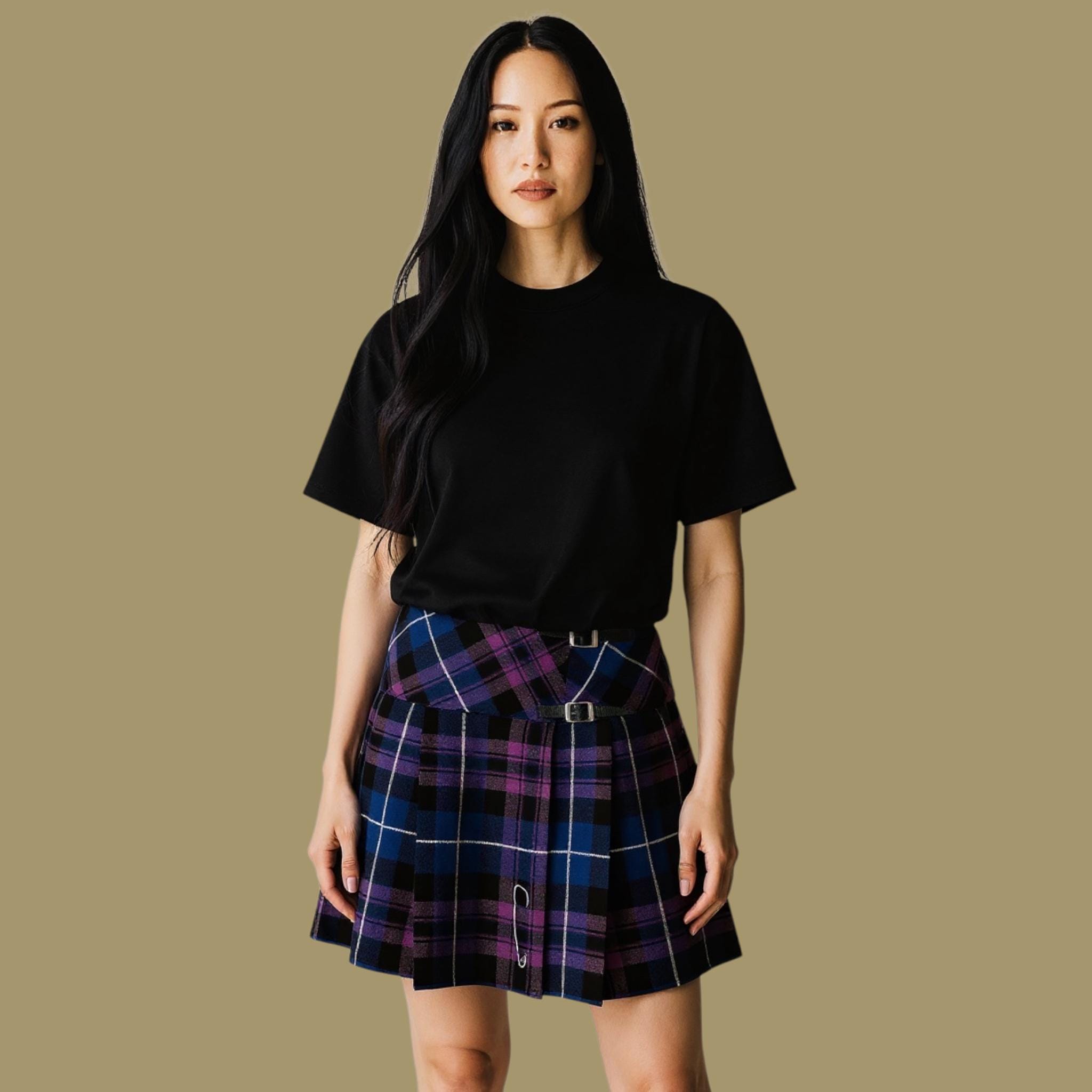 Ladies Tartan Mini Kilt: Back Pleated Highland Sport Skirt