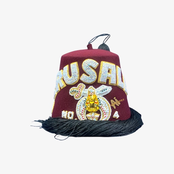 Burgundy Fez Hat with Embellishments Personalized Maroon Shriner main image 2