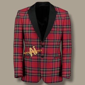 Scottish Men&#39;s Tartan Kilt Jacket Royal Stewart Plaid Tartan Kilt Jacket Custom Made Men&#39;s Tartan Jacket
