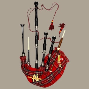 Great Highland Bagpipe Royal Stewart Tartan Bagpipe Black Rosewood Silver Mounts Bagpipe With Accessories