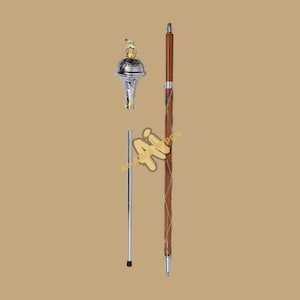 Drum Major Mace Stave & Stick Chrome Plated Embossed Head With Golden Lion and Crown Head Top Malacca Cane 3 Parts Stick With Free Soft Case