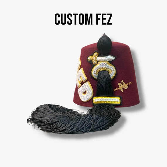 Burgundy Fez Hat with Embellishments Personalized Maroon Shriner main image 4