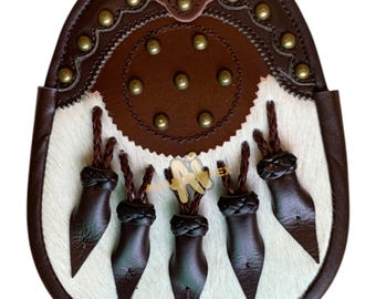 Handmade Brown Leather Kilt Sporran: Scottish Fur Dress Accessory