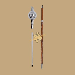 Drum Major Mace & Stave Chrome Plated Embossed Ball Head Stick Chrome Plated Lion and Crown Head Top 3 Parts Stick with Free Soft Case
