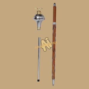 Drum Major Mace 3 Parts Stick Chrome Plated Embossed Head with Golden Eagle & Crown Head Top Malacca Cane Shaft Stick with Free Soft Case