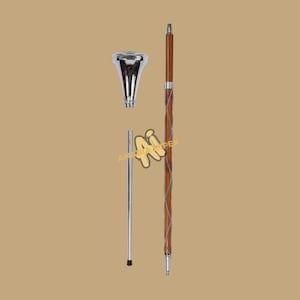Drum Major Mace Stave & Stick Chrome Plated Flat Head Stick Malacca Cane Shaft 3 Parts Stick With Free Soft Case