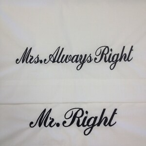 &quot;Personalisierte gestickte Hochzeitstag &quot;&quot;Mr Right&quot; &quot;&quot;Mrs Immer Right&quot;&quot; Kissenbezüge Set