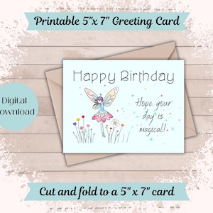 Cartão de Aniversário - Download DIGITAL - Cartão de Aniversário para Imprimir com uma fada - Cartão de Aniversário em Aquarela - Cartão para Imprimir