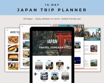 Itinerario de viaje de 14 días por Japón 2026 / Planificador de viajes por Japón / Guía definitiva de viajes por Japón / Editable en Canva / Descarga digital / Imprimible