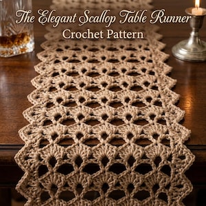 Patrón de camino de mesa de ganchillo / Patrón de camino de mesa elegante con borde festoneado a ganchillo / Camino de mesa de encaje moderno en PDF / Decoración de cocina a ganchillo /