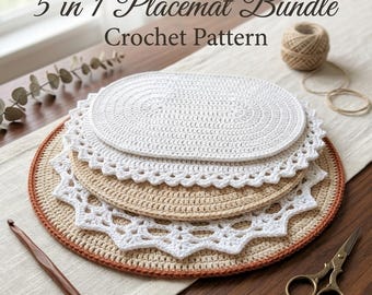 Crochet Placemat Pattern - 5 in 1 Crochet Placemat Pattern Bundle - Oval Placemats - Round Placemat - Doily Placemat - Spiral Placemat