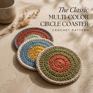 Multi Color Crochet Coaster Pattern PDF | Easy Beginner Round Mug Rug | Two Tone Cotton Drink Coaster | Scrap Yarn Project Download