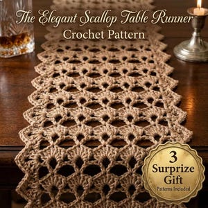 Patrón de camino de mesa de ganchillo / Patrón de camino de mesa elegante con borde festoneado a ganchillo / Camino de mesa de encaje moderno en PDF / Decoración de cocina a ganchillo /