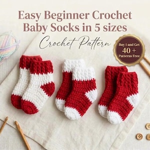 CROCHET PATTERN - Crochet Baby Socks Pattern  | 5 Sizes Newborn to 18 Months | Buy 1 and Get 40+ Crochet Patterns Free