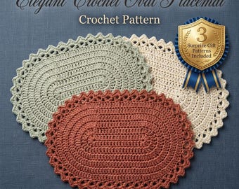 CROCHET PATTERN - Crochet Placemat Pattern | Crochet Oval Placemat Pattern |  Elegant Crochet Oval Placemat Pattern  |  Beginner Crochet