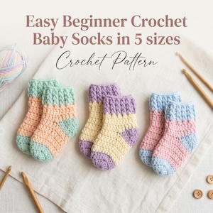 Crochet Baby Socks Pattern | Easy Beginner Crochet Baby Socks Pattern | 5 Sizes Newborn to 18 Months |  Step-by-Step Tutorial | Crochet Gift
