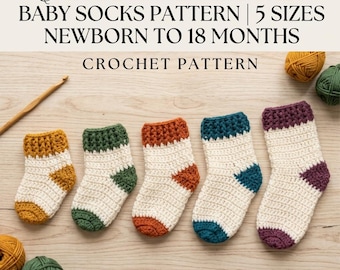 Crochet Baby Socks Pattern | Easy Beginner Crochet Baby Socks Pattern | 5 Sizes Newborn to 18 Months |  Step-by-Step Tutorial | Crochet Gift