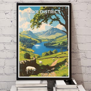 Lake District Travel Poster – National Park Wall Art – UK Nature Print – England Landscape Illustration – Lake District Print - UK Print