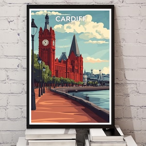 Cardiff Travel Poster – UK Wall Art – Wales City Print – Cardiff Wall Art – England Travel Decor–Minimalist Cardiff Illustration-England Art