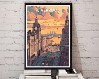 Liverpool City Print: UK Travel Poster, England Wall Art