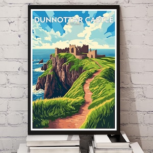 Dunnottar Castle Travel Poster – Scotland Wall Art – Historic Castle Print – UK Travel Decor – Dunnottar Illustration – Scottish Home Decor