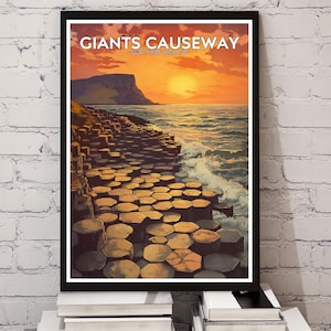 Giant&#39;s Causeway Travel Poster – Ireland Wall Art – Northern Ireland Print – Coastal Decor – Minimalist Giant&#39;s Causeway Illustration