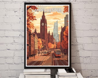 Manchester Travel Poster – Colourful Manchester City Wall Art Print