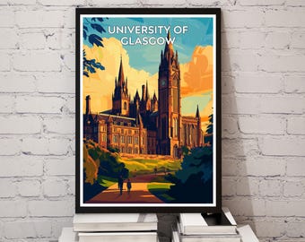 University of Glasgow Print: Scotland Travel Poster, Academic Decor