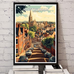 Póster de viaje de Nottingham – Arte mural minimalista de Nottingham – Impresión de la ciudad del Reino Unido – Decoración del hogar de Inglaterra – Ilustración del mapa de Nottingham – Arte británico