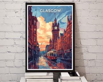 Glasgow Scotland Travel Poster – Modern UK City Art Print