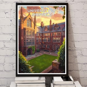 Poster de voyage Université de Sheffield - oeuvre d&#39;art murale Sheffield - impression Angleterre - poster UOS - décoration académique - illustration minimaliste de Sheffield