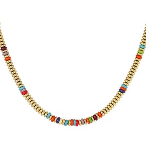 Necklace bead, stone, hematite, color, woman, gold, stainless steel